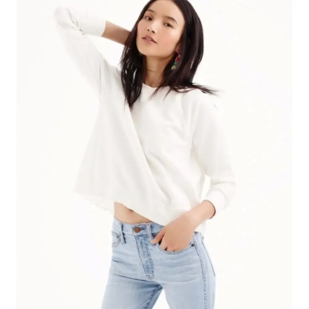 J. Crew Eyelet Back Sweatshirt White J3917 Size XS
